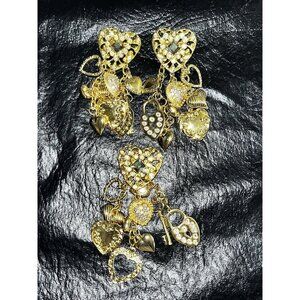 Kirks Folly Charm Brooch Pendant Jewlery Set Rhinestones Earring Missing Clip